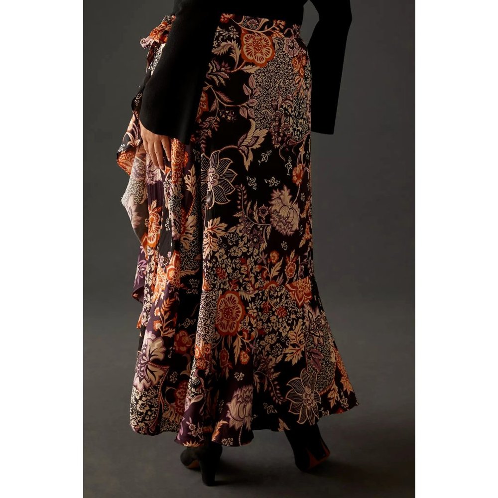 Anthropologie Maeve 1X NWT Ruffled Wrap Maxi Skirt Floral Ruffle Plus Size New - Picture 3 of 9